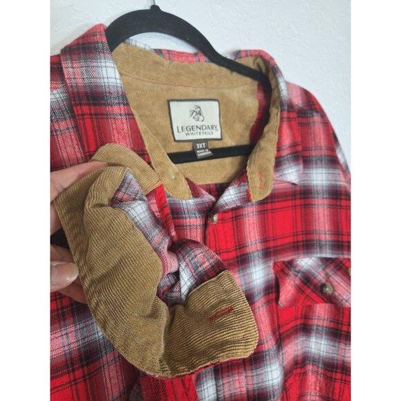 Legendary Whitetails Mens 3XT Plaid Flannel Shirt Red Black Corduroy Collar - Picture 2 of 5